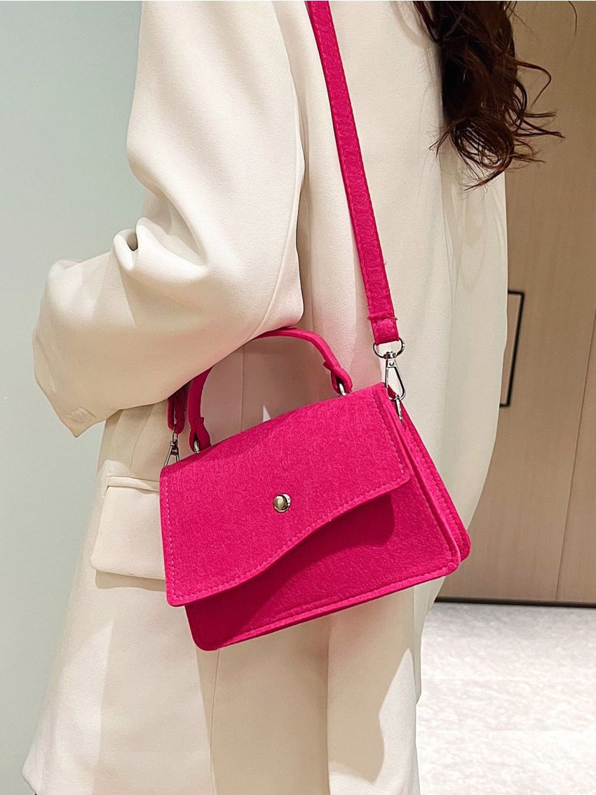 Mini Neon Pink Flap Felt Square Bag