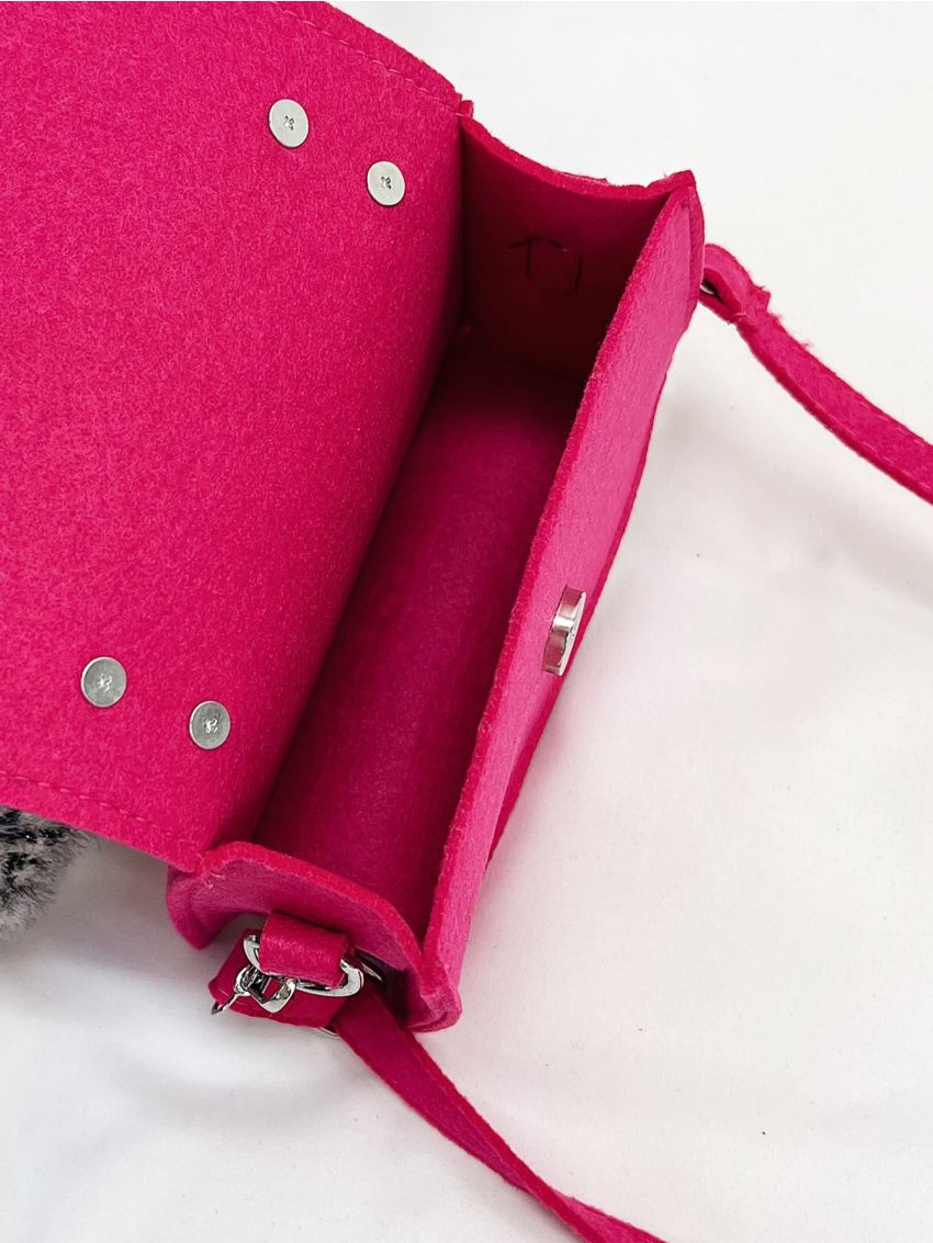 Mini Neon Pink Flap Felt Square Bag