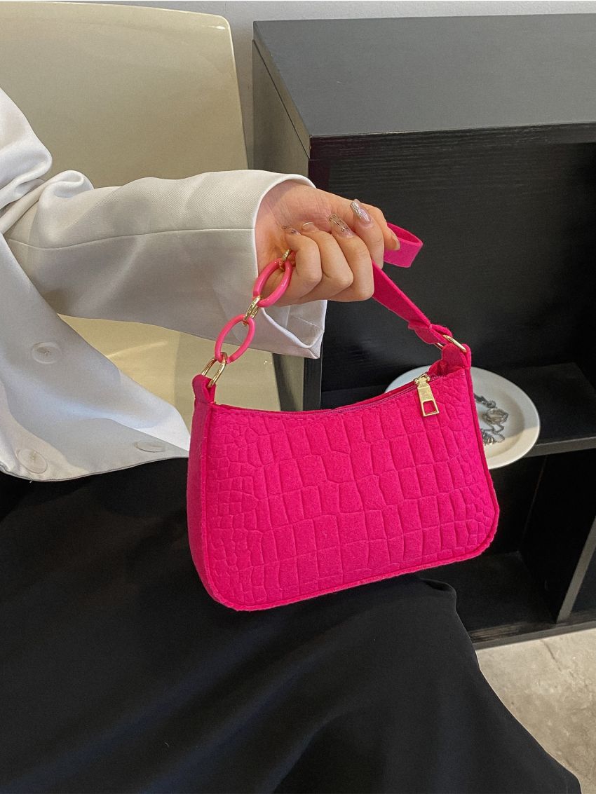 Mini Neon Pink Chain Baguette Bag