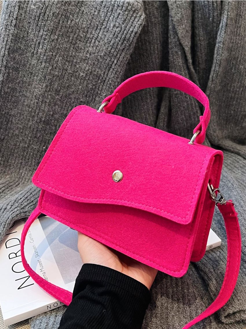 Mini Neon Pink Felt Flap Square Bag