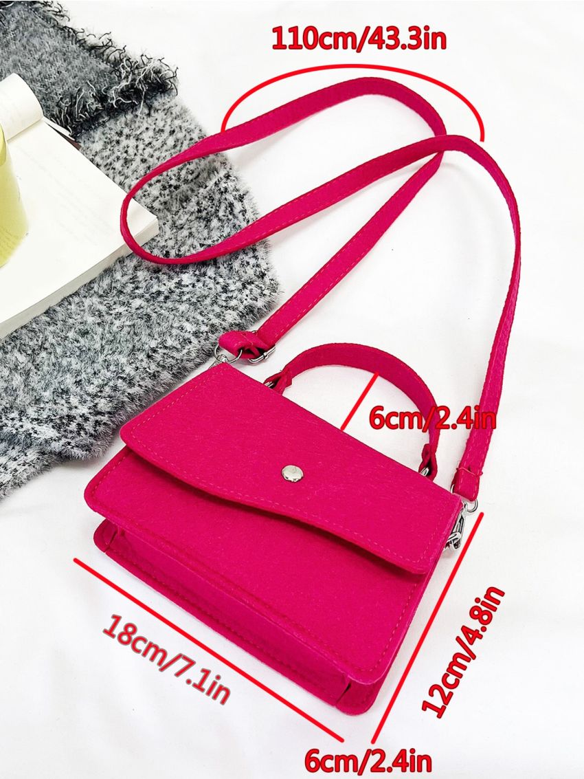 Mini Neon Pink Felt Flap Square Bag