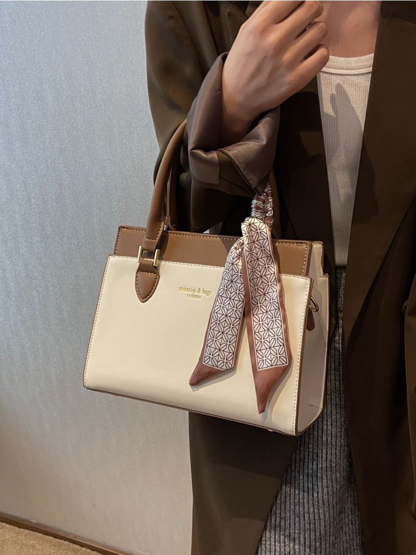 Letter Detail Twilly Scarf Decor Square Bag, Mothers Day Gift For Mom