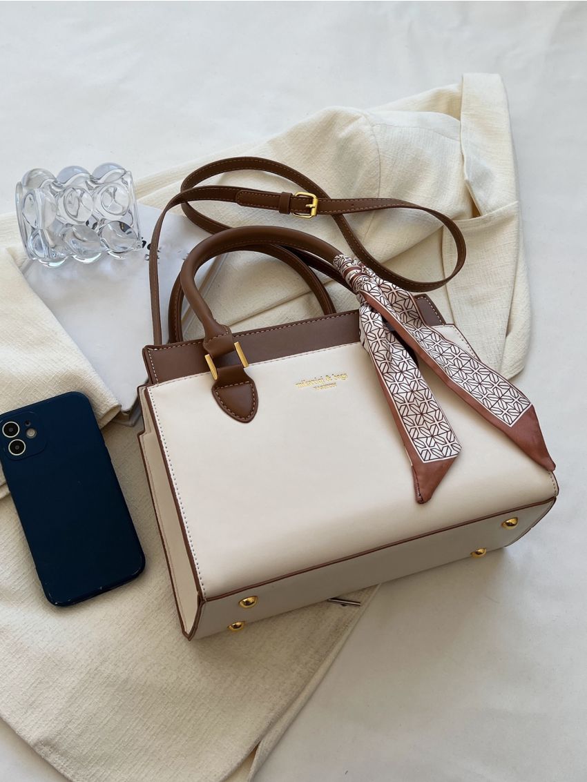 Letter Detail Twilly Scarf Decor Square Bag, Mothers Day Gift For Mom