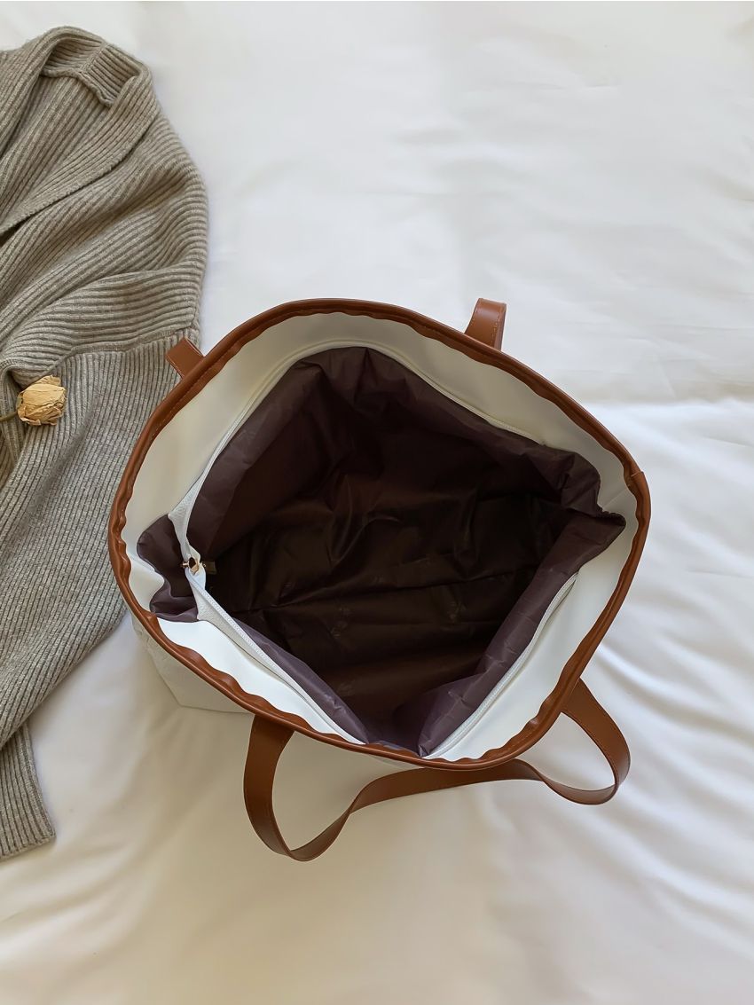 Crocodile Embossed Contrast Binding Shoulder Tote Bag