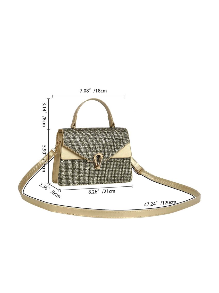 Sequin & Metal Decor Flap Square Bag