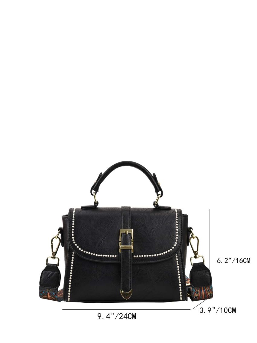 Embroidery Detail Flap Square Bag