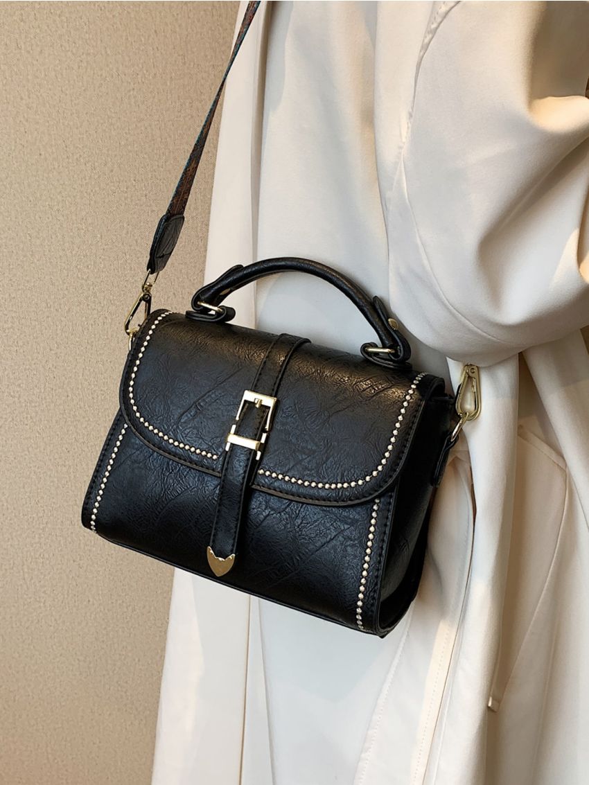 Embroidery Detail Flap Square Bag