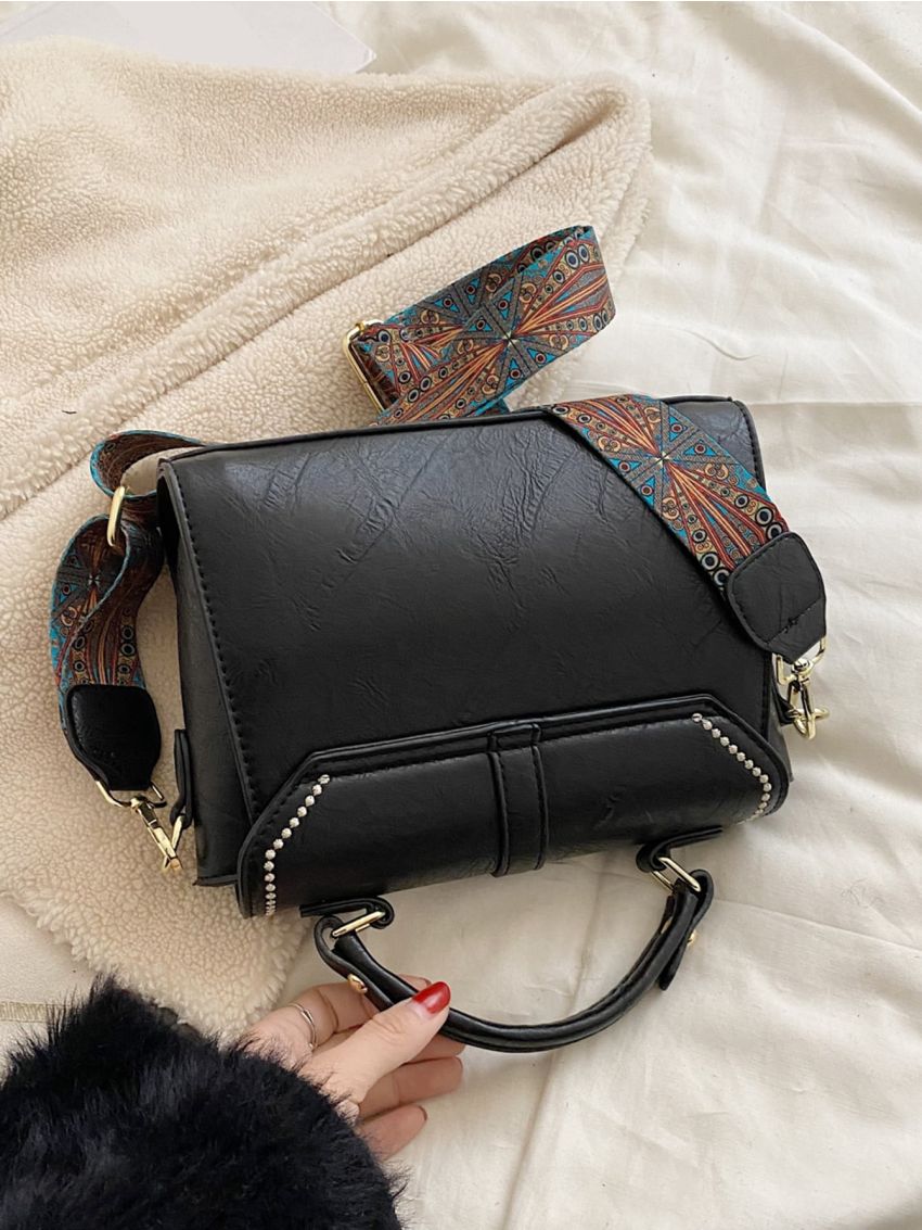 Embroidery Detail Flap Square Bag