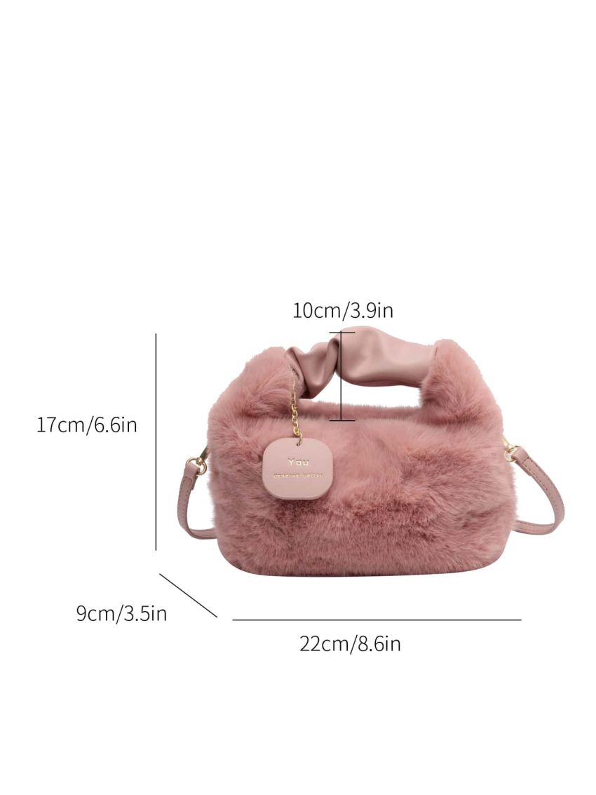 Minimalist Fluffy Hobo Bag With Letter Charm