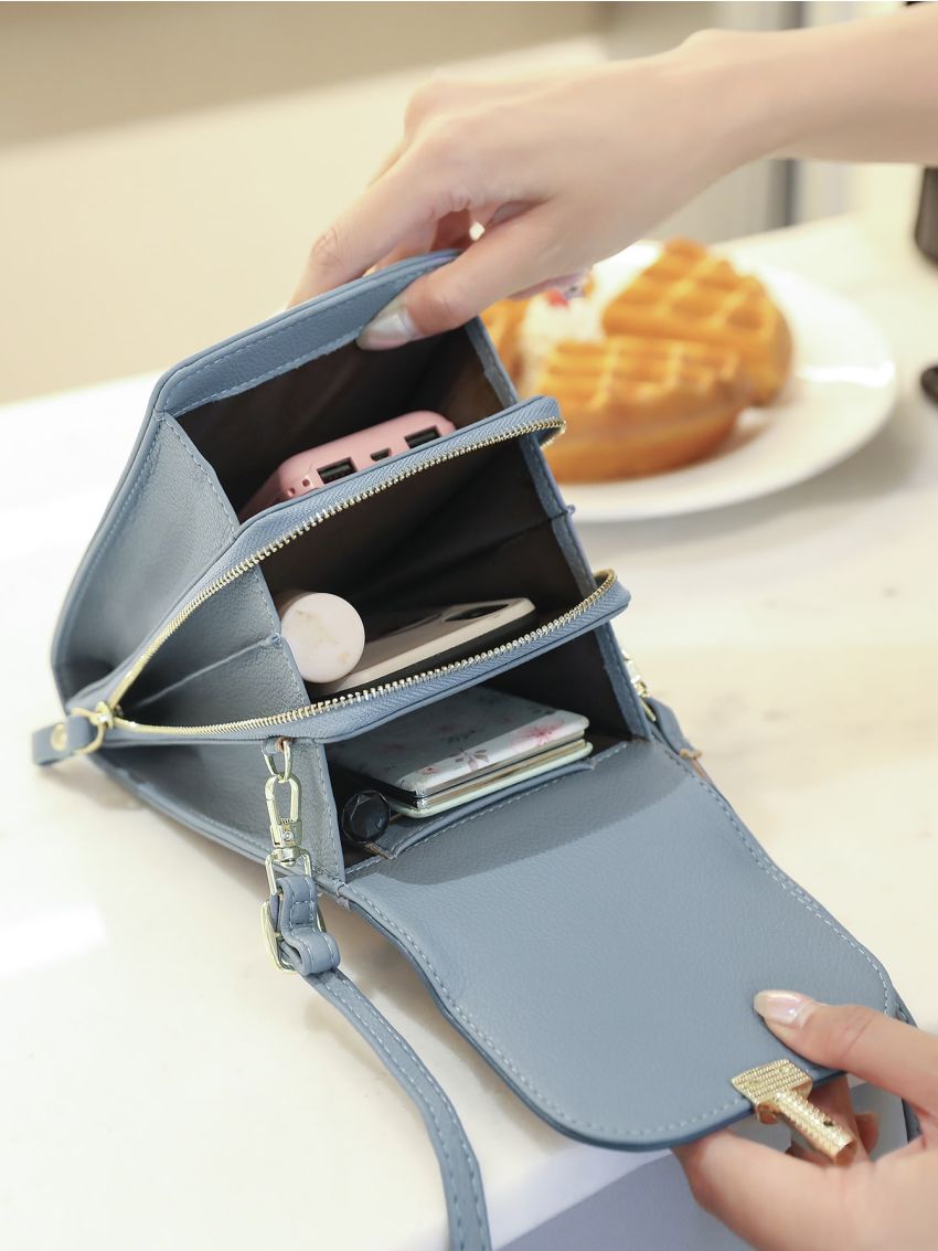 Two Tone Litchi Embossed Flap Phone Wallet