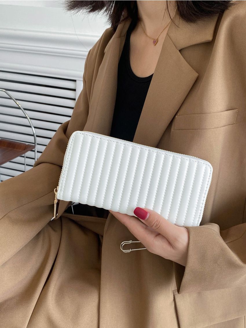 Stitch Detail Zipper Around Long Wallet