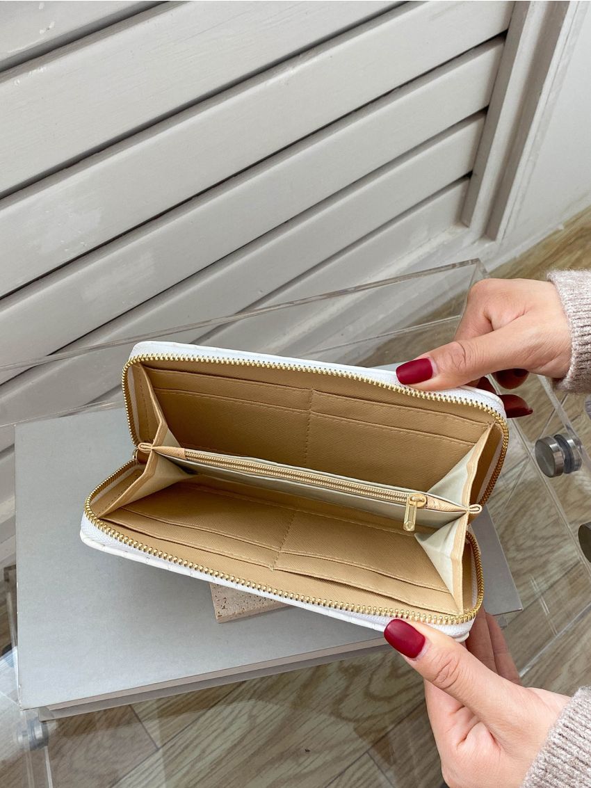 Stitch Detail Zipper Around Long Wallet