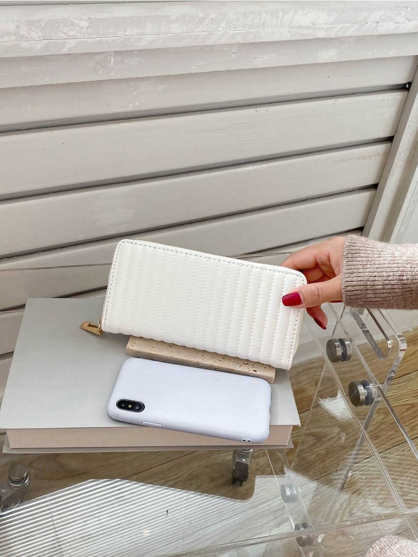 Stitch Detail Zipper Around Long Wallet