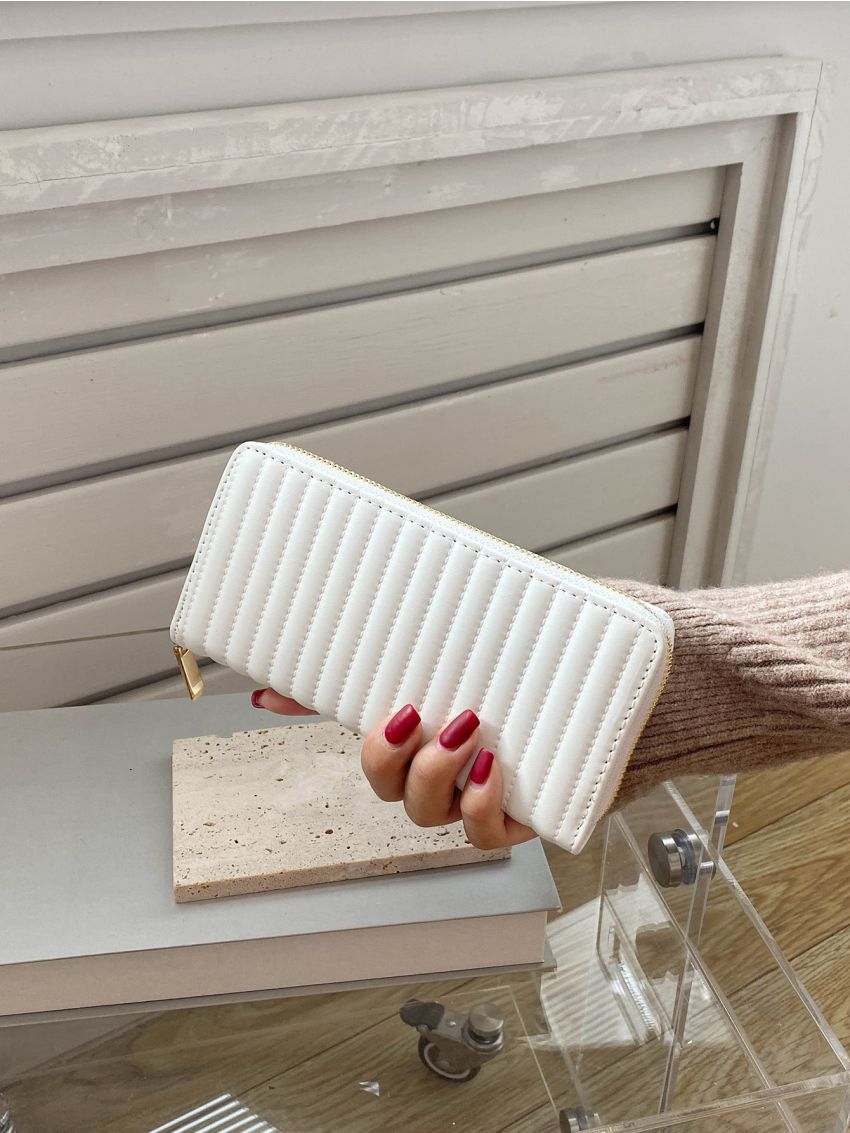 Stitch Detail Zipper Around Long Wallet