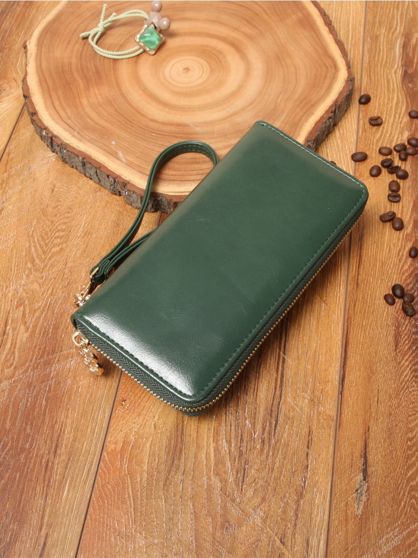 Metal Flower Decor Long Wallet Zipper Around