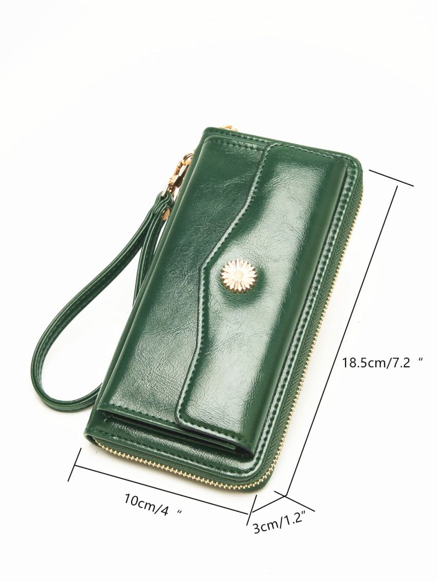 Metal Flower Decor Long Wallet Zipper Around