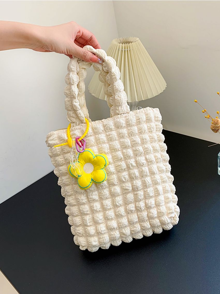 Flower Decor Ruched Bag