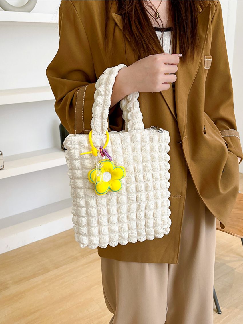 Flower Decor Ruched Bag