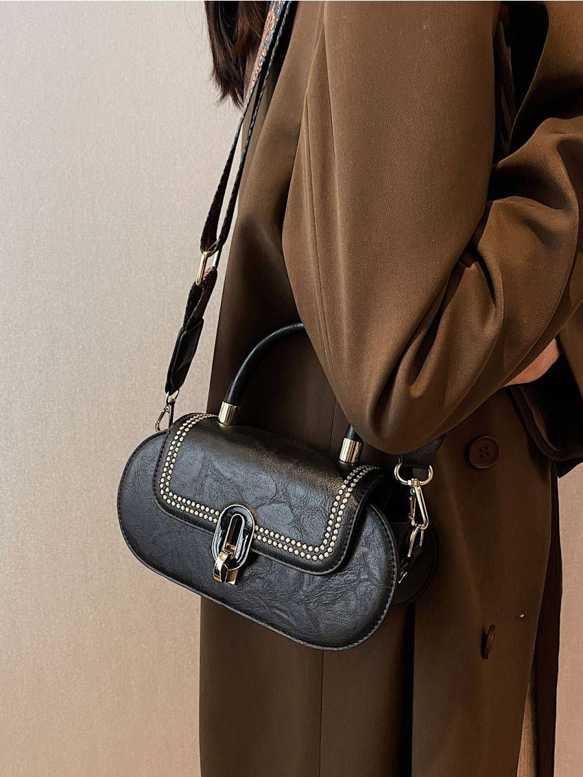 Embroidery Detail Flap Satchel Bag