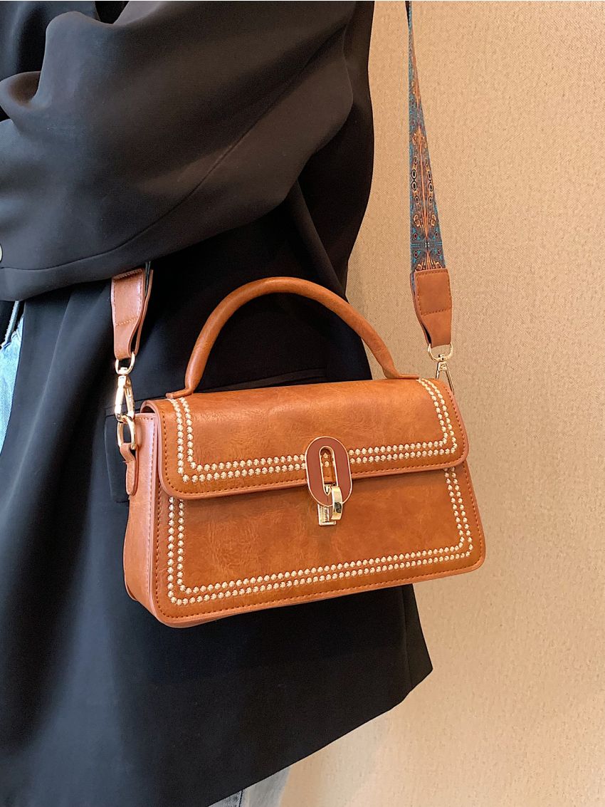 Stitch Detail Flap Square Bag