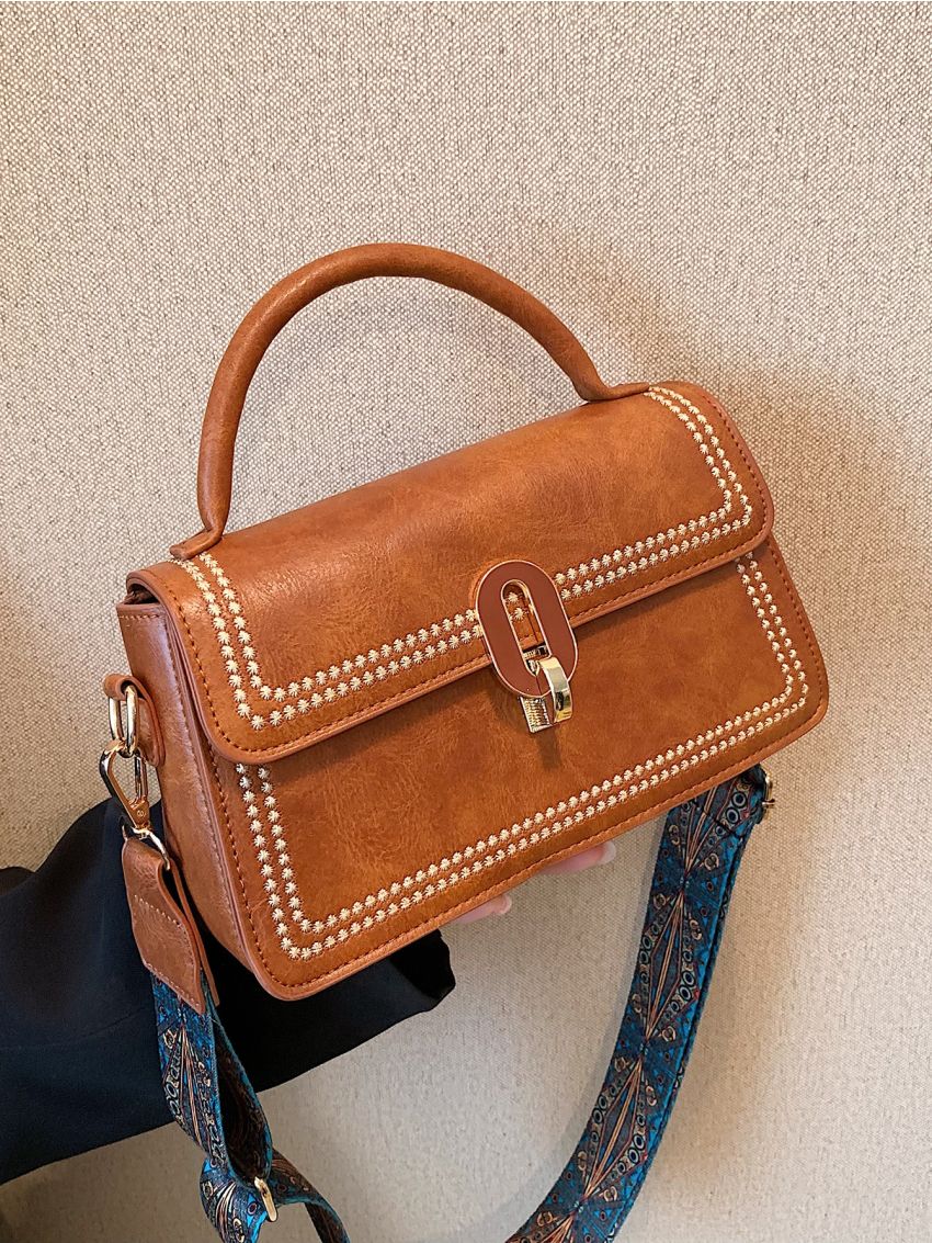 Stitch Detail Flap Square Bag
