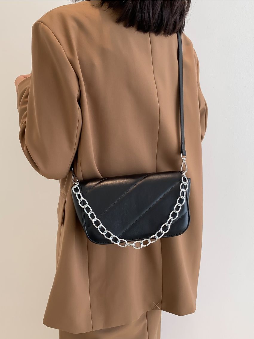 Chain Decor Quilted Flap Square Bag
