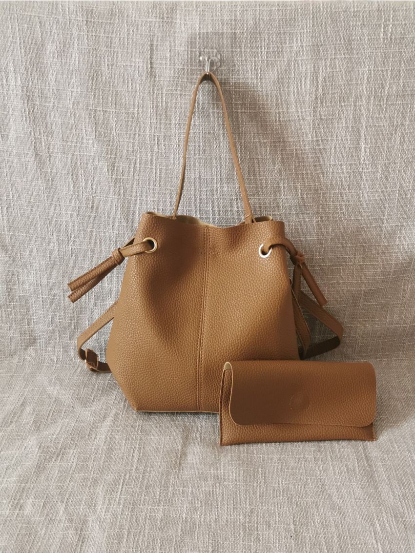 2pcs Litchi Embossed Bucket Bag Set