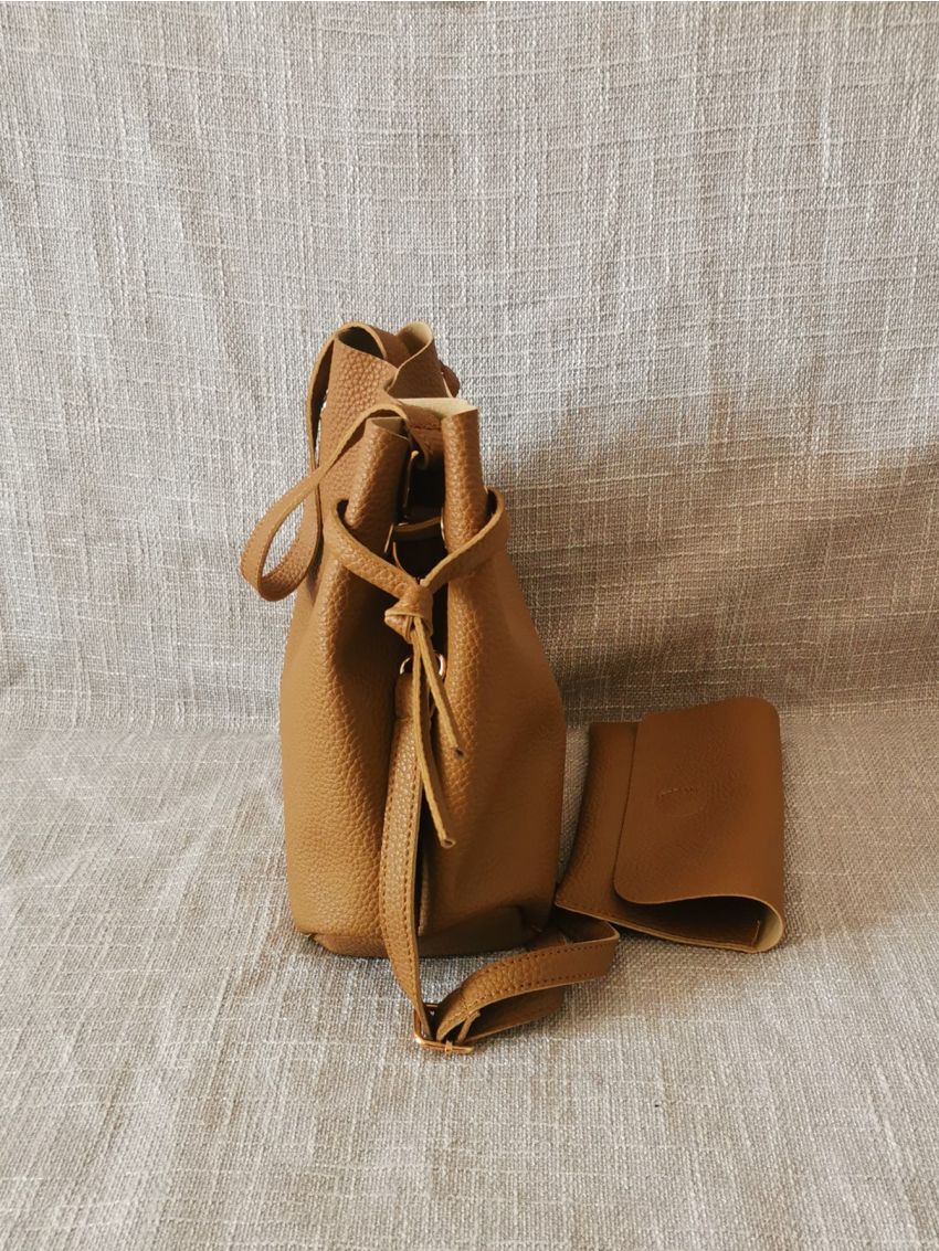 2pcs Litchi Embossed Bucket Bag Set