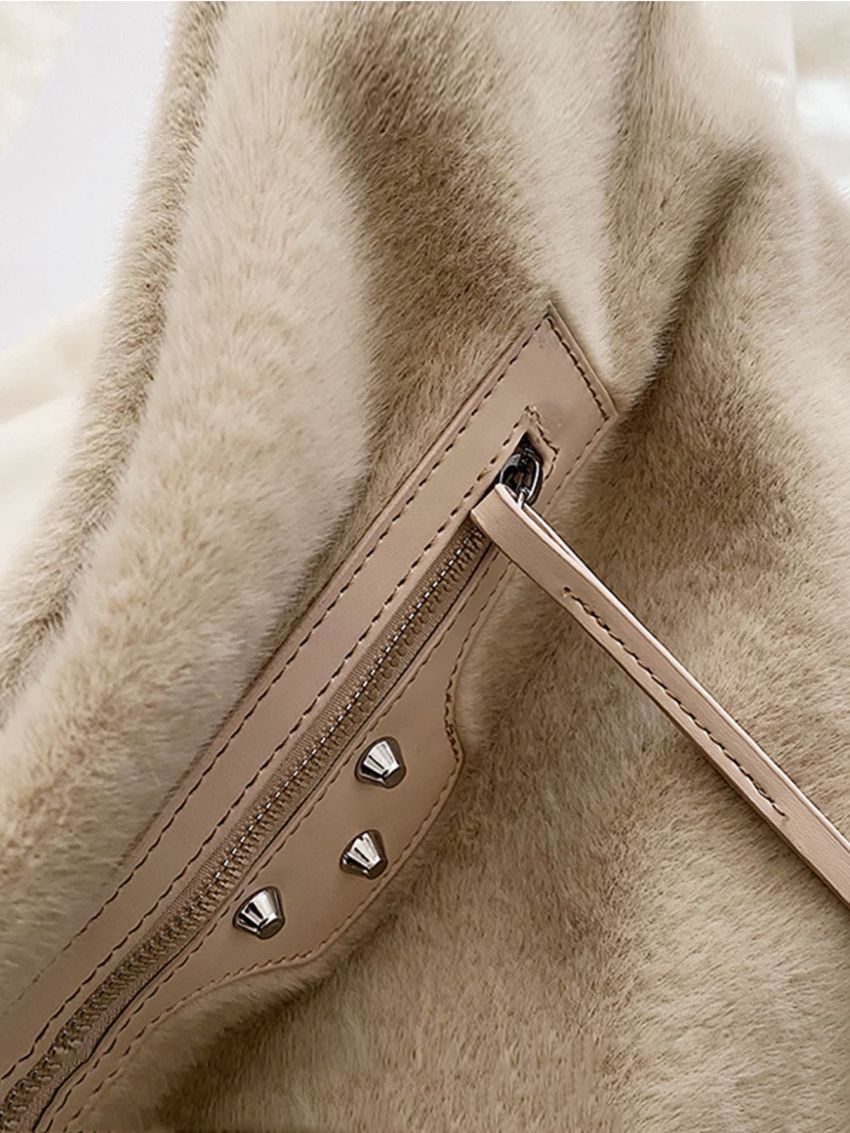 Letter Graphic Fluffy Hobo Bag