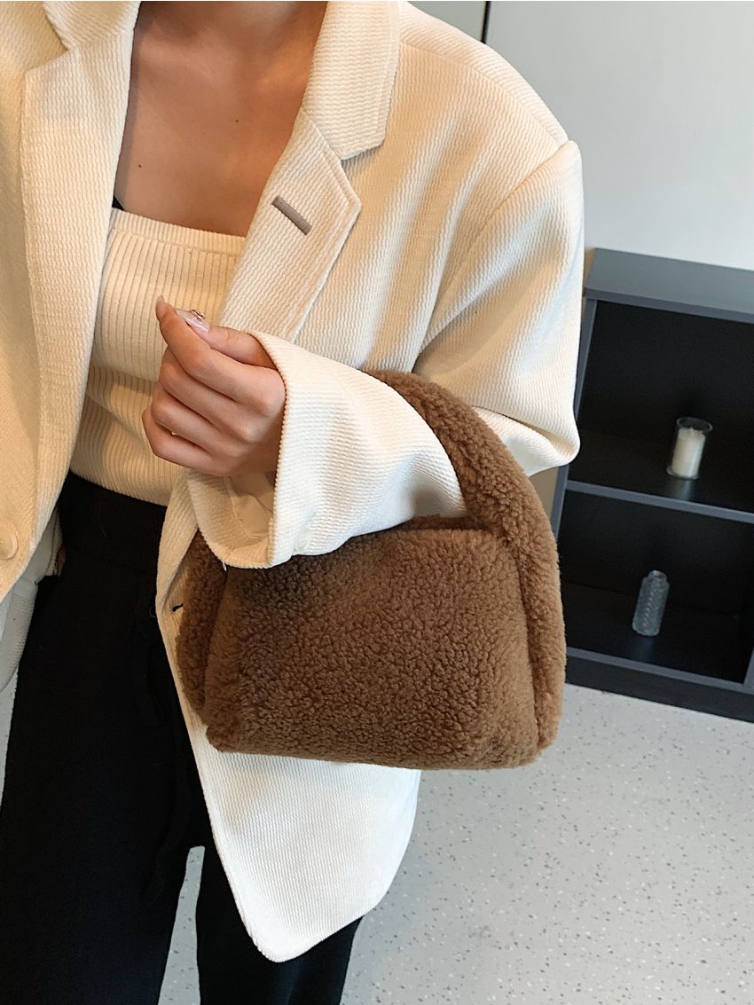 Minimalist Top Handle Flannelette Satchel Bag