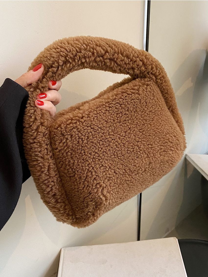 Minimalist Top Handle Flannelette Satchel Bag