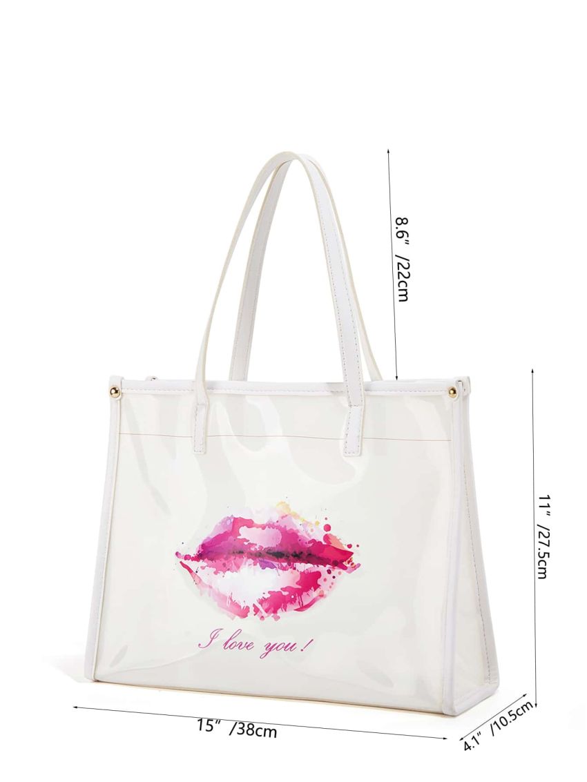 3pcs Bag Set Tote Shoulder Bag Purse Lip & Letter Graphic, Best Work Bag For Women