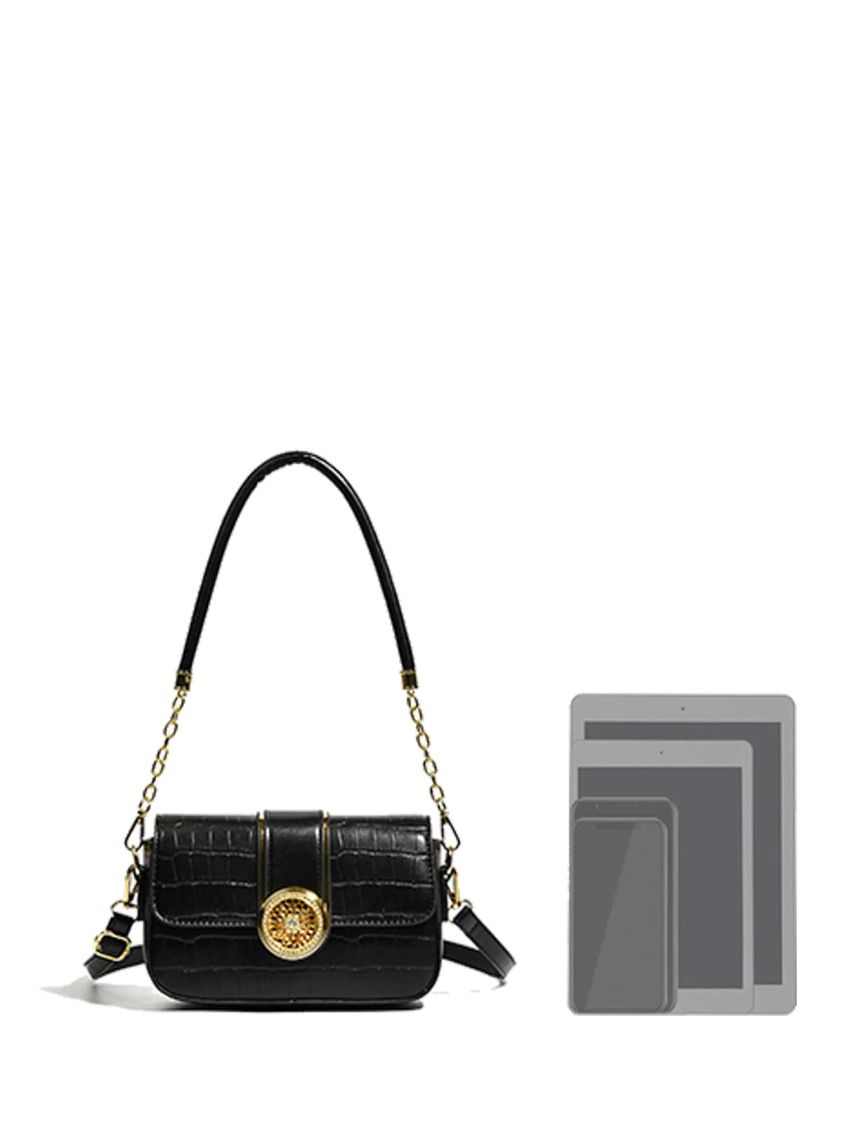 Crocodile Embossed Metal Decor Chain Flap Square Bag