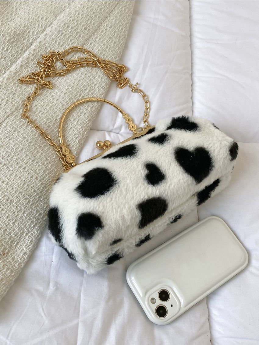 Heart Graphic Kiss Lock Square Bag