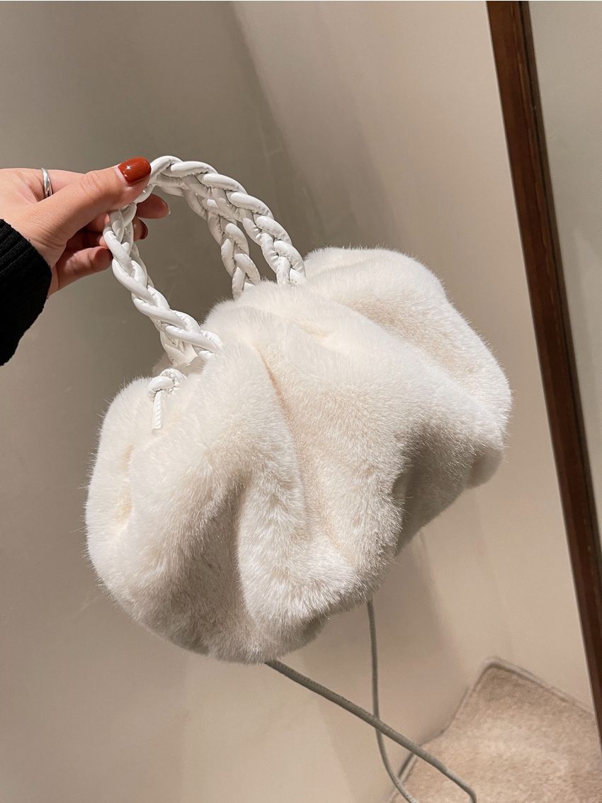 Braided Detail Fluffy Ruched Bag