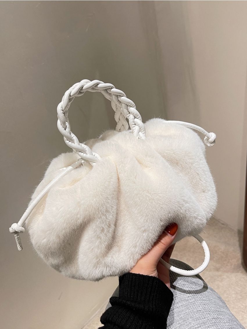 Braided Detail Fluffy Ruched Bag