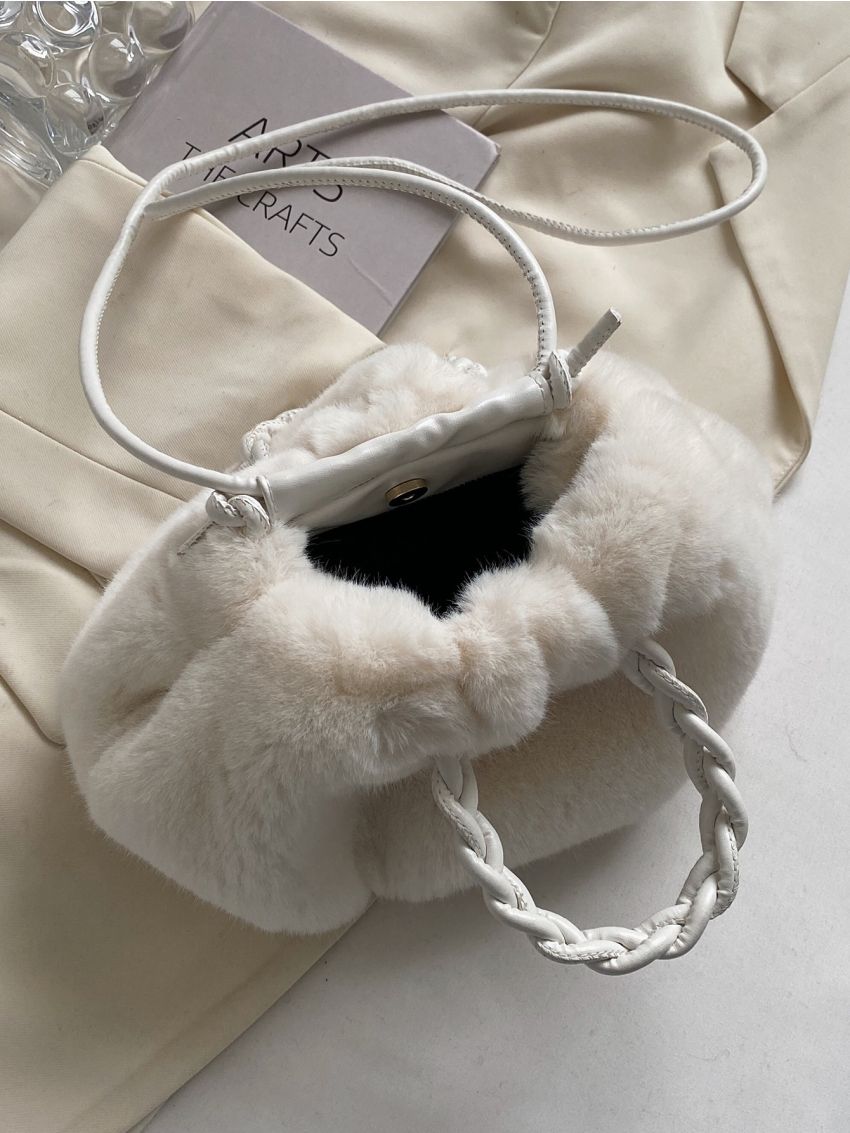 Braided Detail Fluffy Ruched Bag