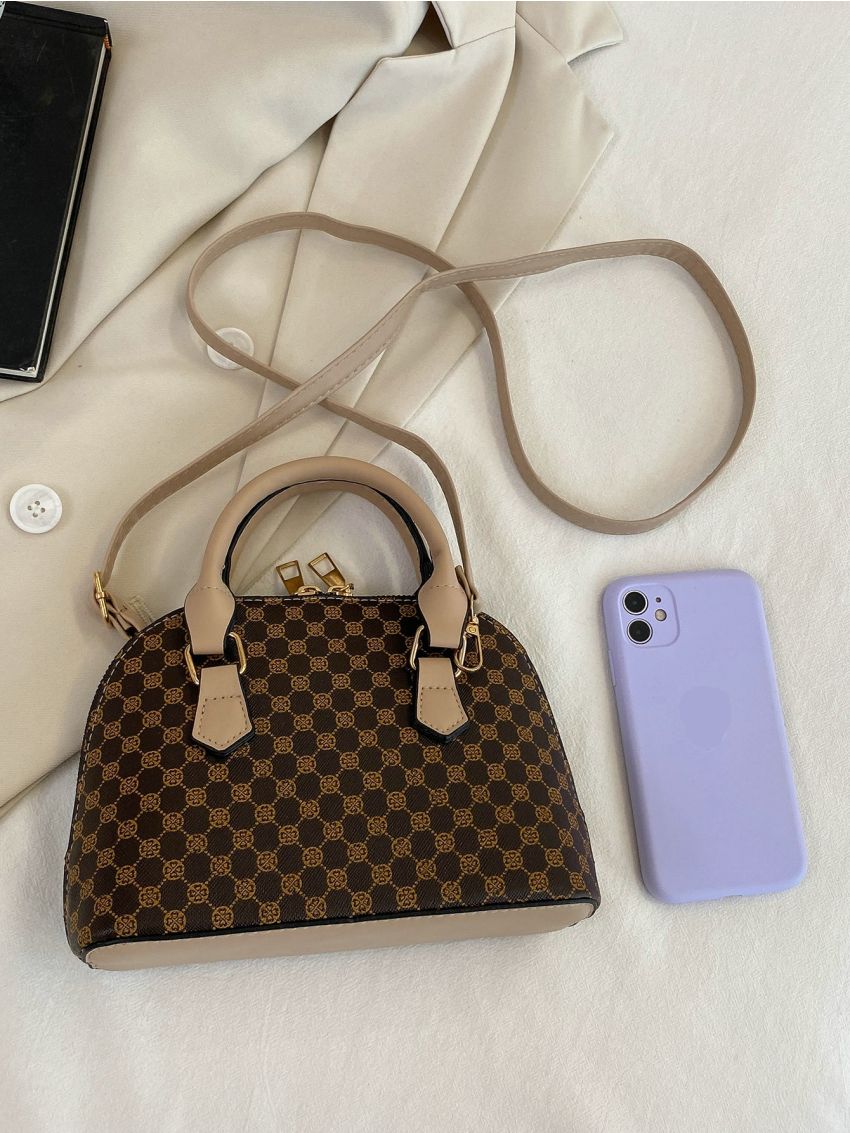 Geometric Pattern Double Handle Dome Bag