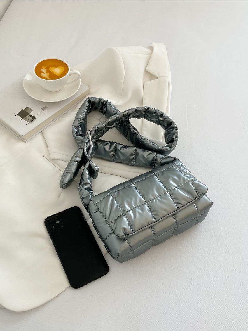 Quilted Detail Flap Square Bag