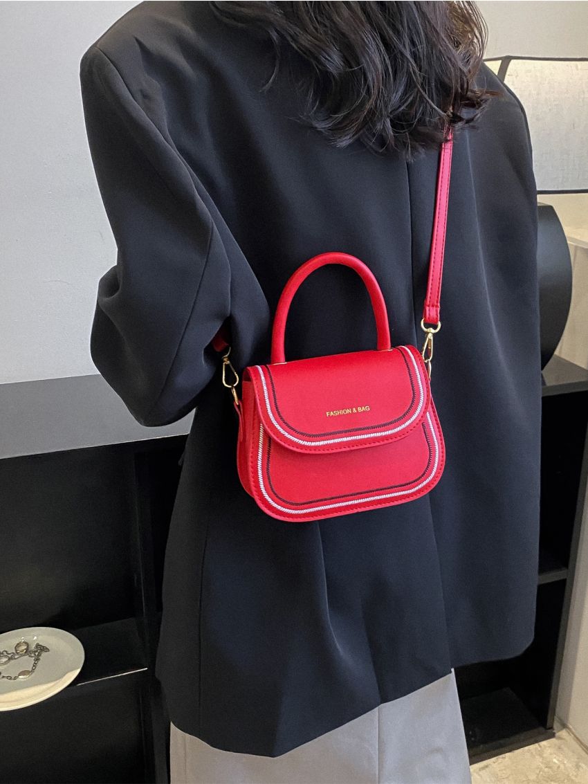 Mini Neon Pink Letter Graphic Flap Square Bag