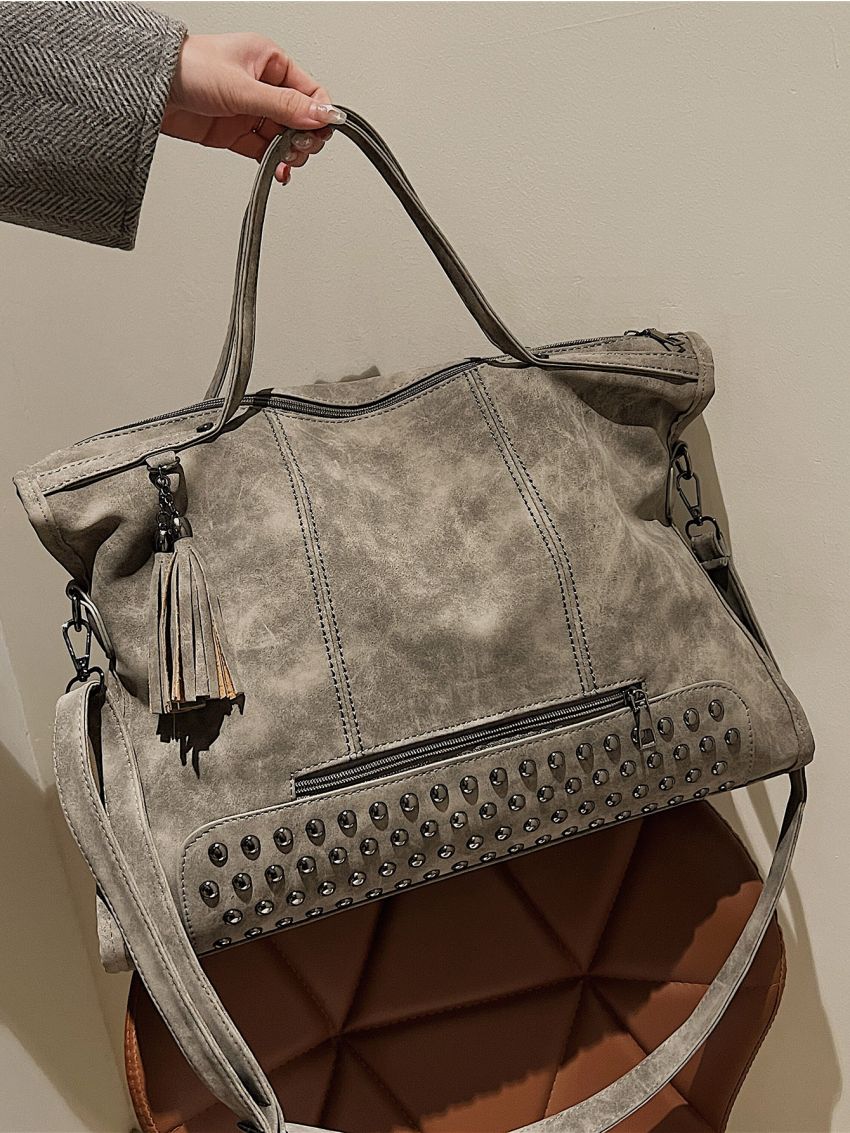 Studded Decor Top Handle Bag