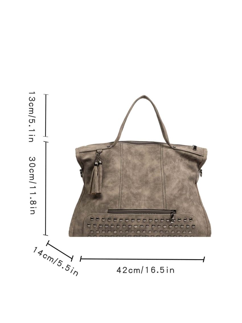 Studded Decor Top Handle Bag