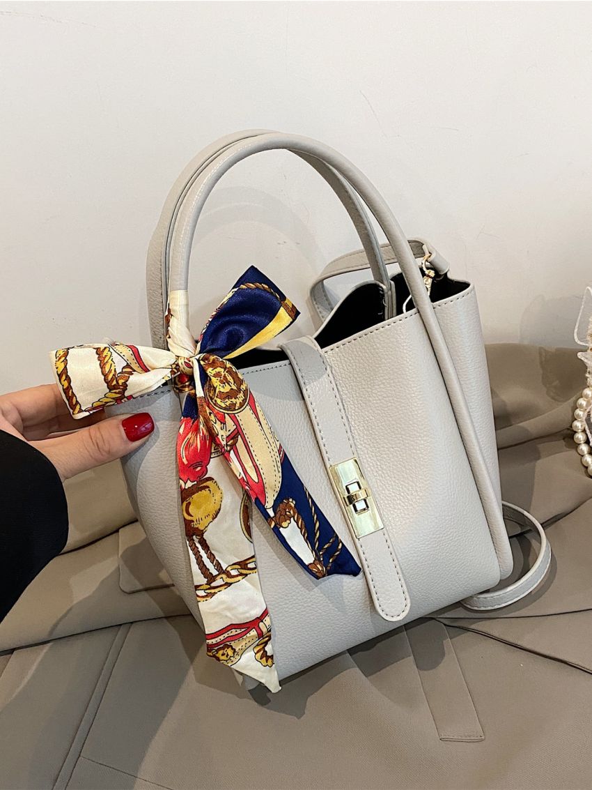 Twilly Scarf Decor Turn Lock Top Handle Bag