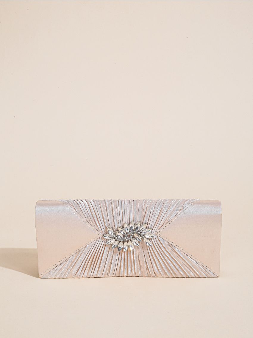 Rhinestone Decor Ruched Detail Flap Square Bag