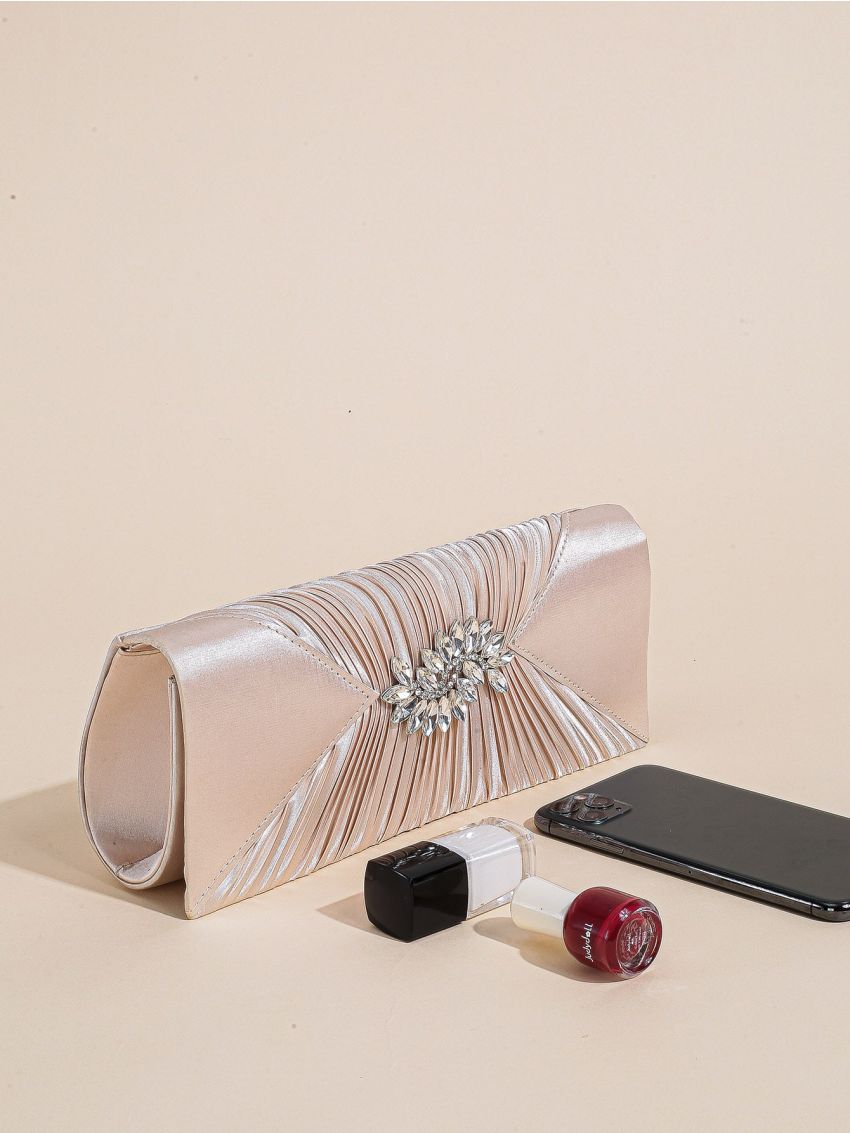 Rhinestone Decor Ruched Detail Flap Square Bag