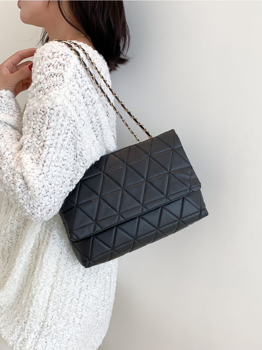 Quilted Flap Chain Square Bag