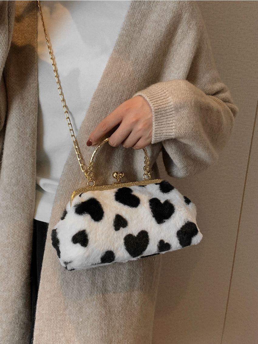 Heart Graphic Kiss Lock Square Bag