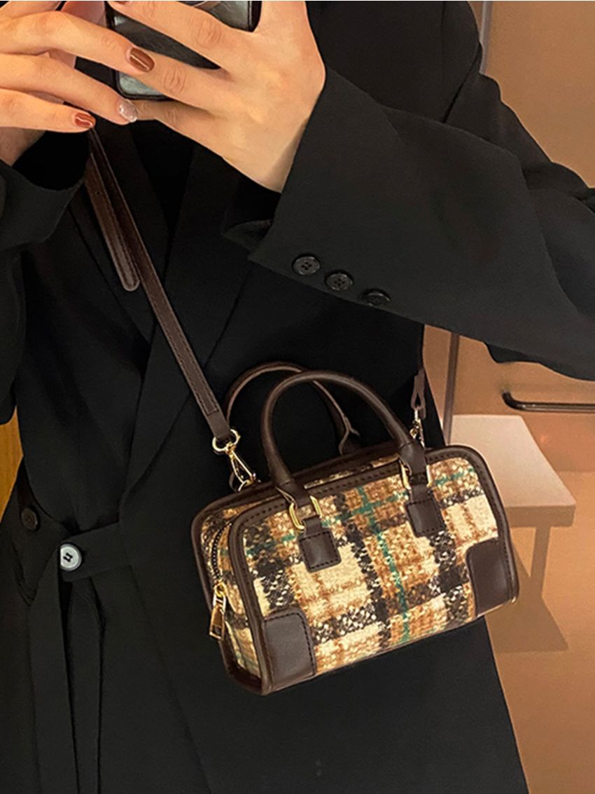 Plaid Pattern Satchel Bag