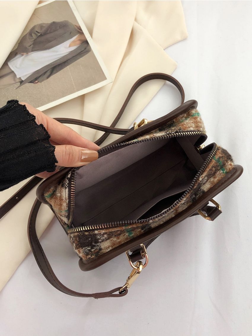 Plaid Pattern Satchel Bag