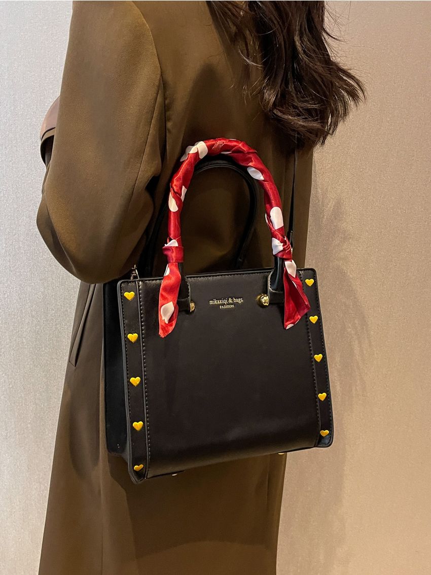 Heart Embroidery Twilly Scarf Decor Square Bag